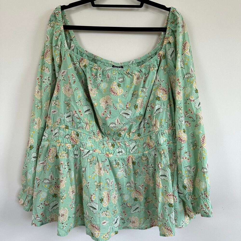 Torrid Top Women Plus 4X Blouse Cottage Boho Floral Summer Office Regency Green